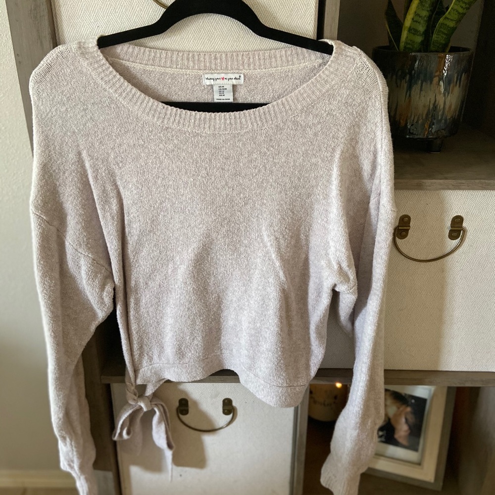 Pale Pink Cropped Sweater with side Bow 💛